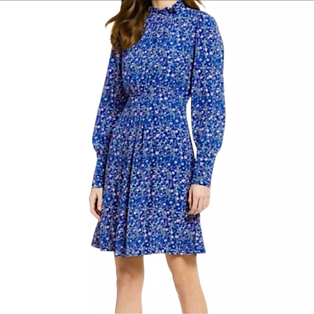 A Loves A Ruffle Neck Prairie Long Puff Sleeve Blue Floral Boho Dress - Size 4